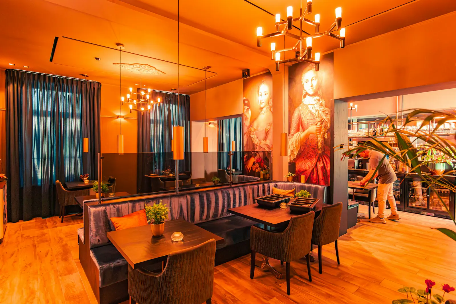 Warm, refined interior dining space at FLO Lagos